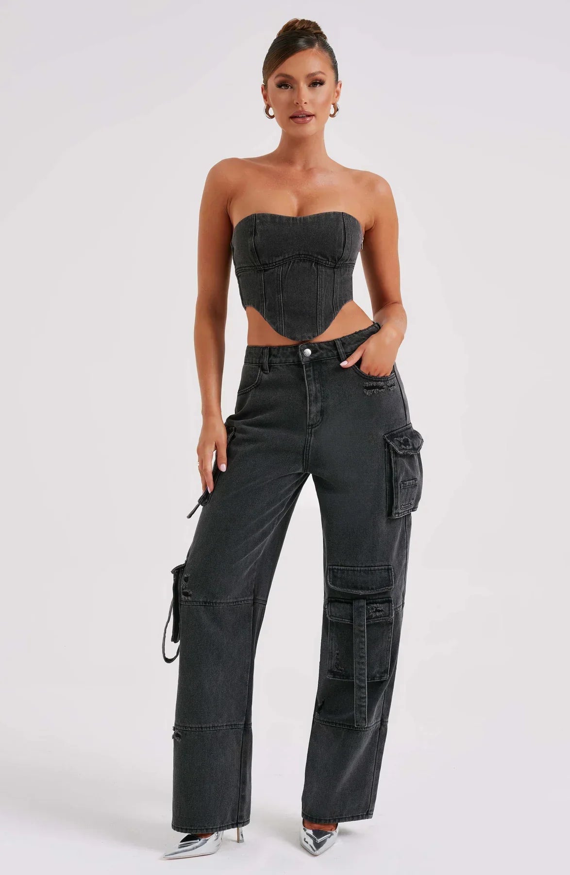 Parfait Élégance™ | ENSEMBLE CORSET EN PANTALON CARGO EN DENIM
