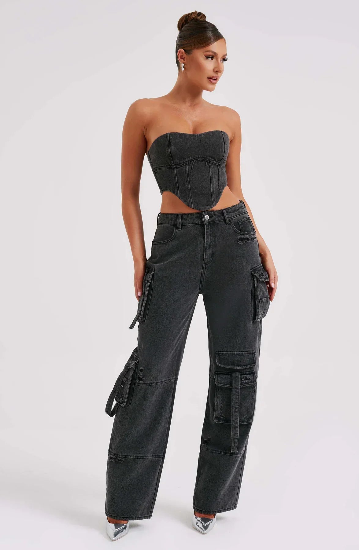 Parfait Élégance™ | ENSEMBLE CORSET EN PANTALON CARGO EN DENIM