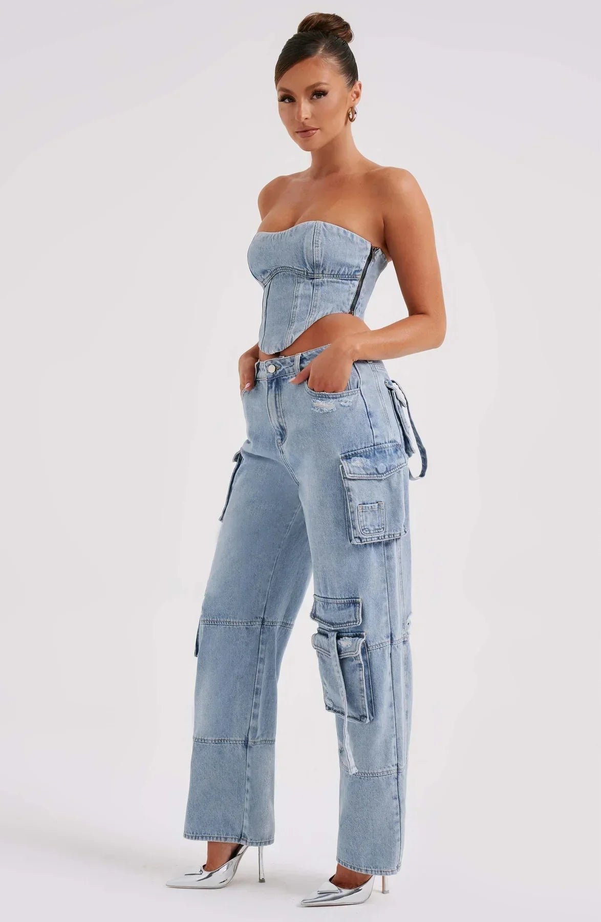 Parfait Élégance™ | ENSEMBLE CORSET EN PANTALON CARGO EN DENIM