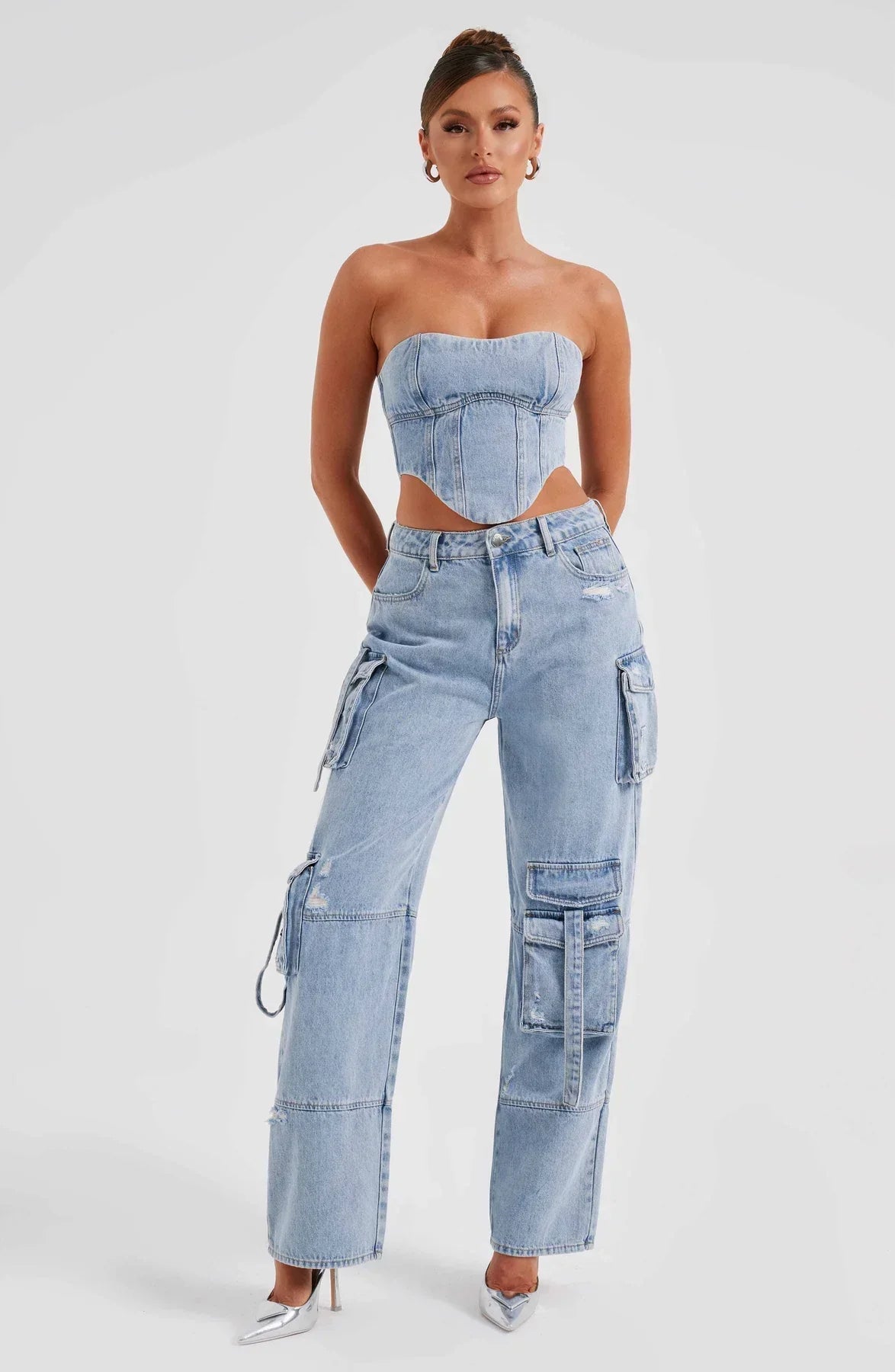 Parfait Élégance™ | ENSEMBLE CORSET EN PANTALON CARGO EN DENIM