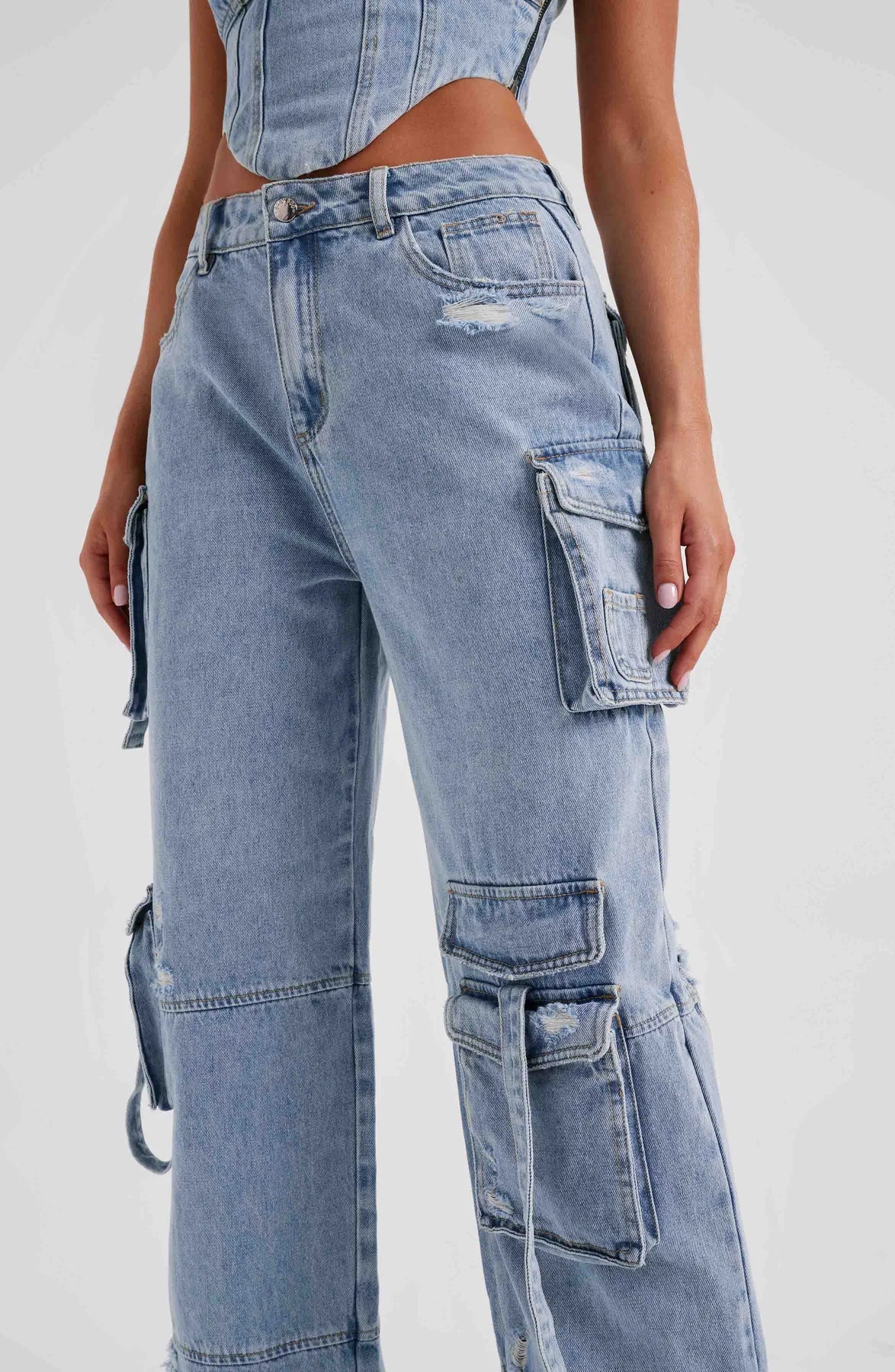 Parfait Élégance™ | ENSEMBLE CORSET EN PANTALON CARGO EN DENIM