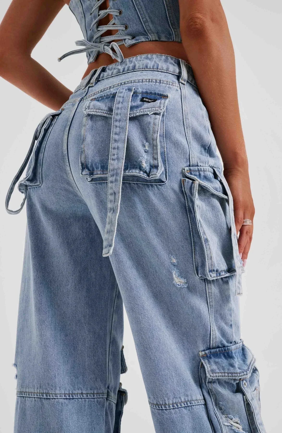 Parfait Élégance™ | ENSEMBLE CORSET EN PANTALON CARGO EN DENIM