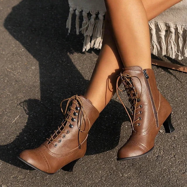 Parfait Élégance™ | BOTTES À LACETS MI-TALONS AVEC FERMETURE ÉCLAIR
