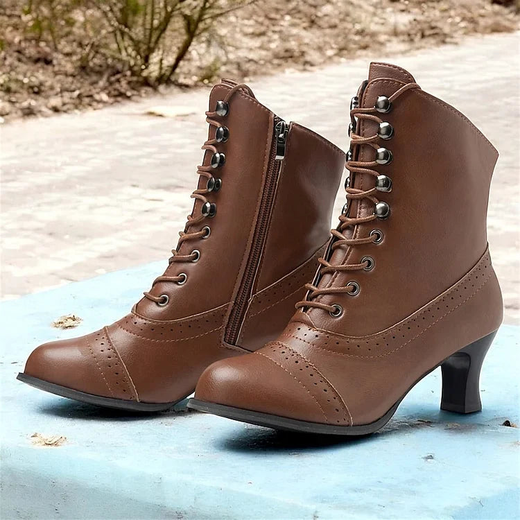 Parfait Élégance™ | BOTTES À LACETS MI-TALONS AVEC FERMETURE ÉCLAIR
