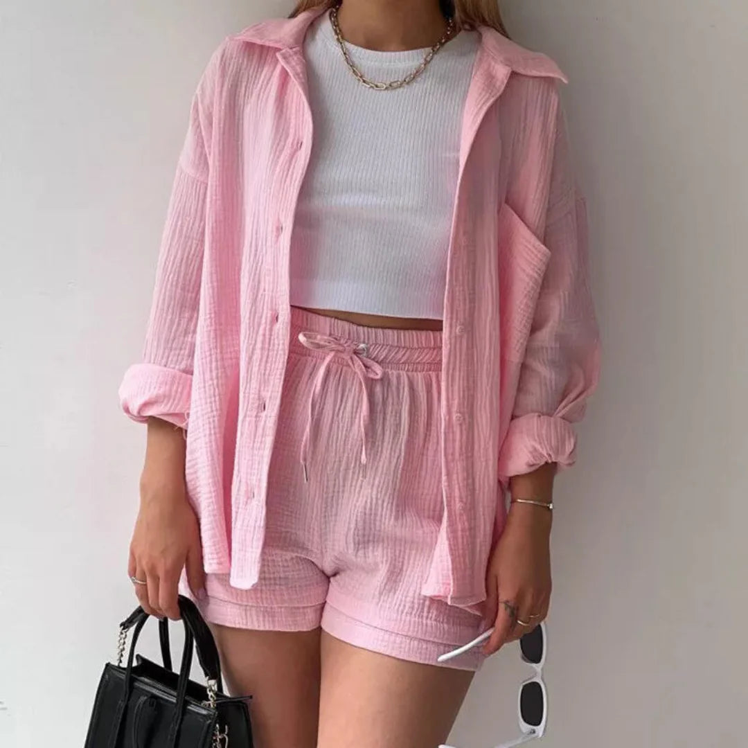 Adélie™ | Ensemble 2 pièces chemise et short en coton